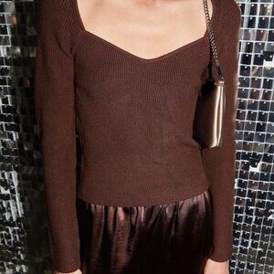 Oak & Fort Brown Sweetheart Neckline Sweater